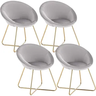 WOLTU 4 x Esszimmerstühle 4er Set Esszimmerstuhl Küchenstuhl Polsterstuhl Design Stuhl, mit Sitzfläche aus Samt, Gestell aus Metall, Hellgrau - Hellgrau