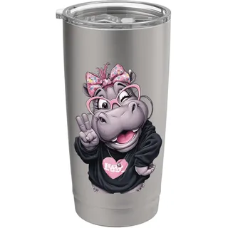 Hippo Girl Winking Peace Zeichen Rosa Schleife Pop Grafik Verspielt Doppelwandiger Edelstahl-Thermobecher