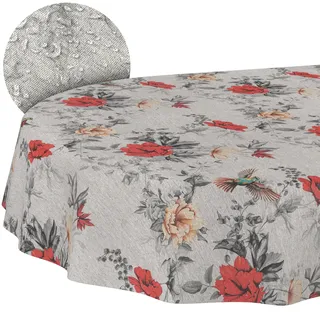 Stoff Tischdecke Tischwäsche Textil Tischtuch Baumwolle Polyester Gewebe abwaschbar pflegeleicht, in rund oval eckig Flora Oval 180x140cm Schnittkante