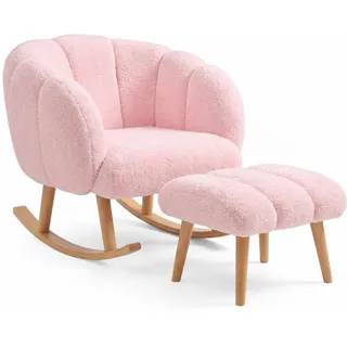 Hanah Home Elegantes Ohrensessel- und Pouf-Set (2-teilig), Rosa, 100% Wellssoft-Stoff, 18 mm Melaminplatte | Perfekt für gemütliche Wohnräume