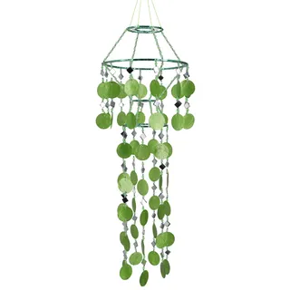 Exotischer Sonnenfänger, Suncatcher, LABA Luba Muschel Windspiel, grün | Handgefertigtes Wind- und Klangspiel, viele Muschelplättchen, entspannender Klang, ideal für überdachte Außenbereiche.