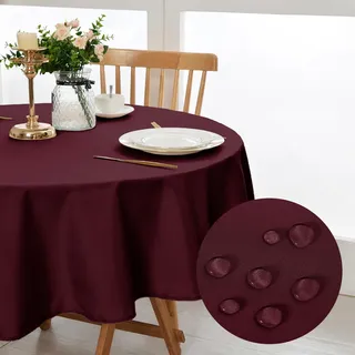 DWCN Weinrot Tischdecke Rund 160cm,Fleckschutz Abwaschbar Tischdecke Weihnachten Tischtuch für Esszimmer,Garten,Party,Hochzeiten oder Haushal