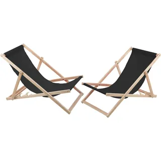 Gartenliege Woodok Liegestuhl Sonnenliege Buchenholz Liege bis 120 kg klappbar 2er Set Schwarz - Schwarz
