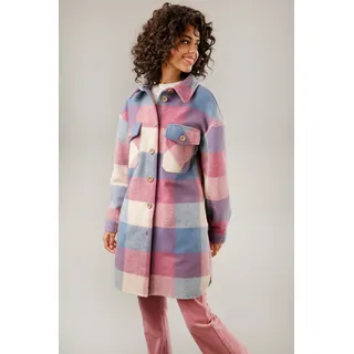 Fleecejacke ANISTON CASUAL, Damen, Gr. 40/42, bunt (beere, blau, lila, rosa, hellblau, sand), Fleece, Web, Obermaterial: 100% Polyester, gemustert, kariert, lässig geschnitten kniefrei, 1-Knopf-Manschette, Jacken Fleecejacke, im Karo-Dessin