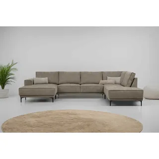 OTTO home Wohnlandschaft »XXL Sofa Oland, Struktur, Flachgewebe, Luxus-Microfaser, Boucle« U-Form, 345 cm, Wellenunterfederung, Skandi-Design, Metallfüße, braun