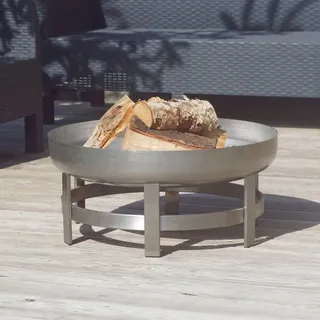 Feuerschale , Edelstahlfarben , Metall , 63x28x63 cm , Grüner Punkt, Made in Europe, Handmade in Europe , abnehmbare Standfüße, hitzebeständig , Gartenmöbel, Feuerschalen & Feuerkörbe