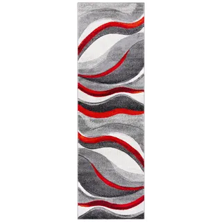 SAFAVIEH Zeitgenössische Teppich für Wohnzimmer, Esszimmer, Schlafzimmer - Hollywood Collection, Kurzer Flor, Grau und Rot, 69 X 244 cm