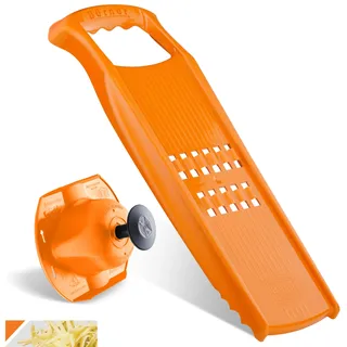 Börner Rösti PowerLine Reibe Set (2-tlg.) • Gemüsehobel + Fruchthalter für Rösti, Zucchinipuffer, Kartoffelpuffer • Gemüseschneider für rohe Kartoffeln • Küchenhobel Set (Orange)