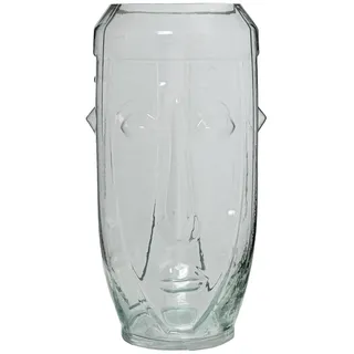 Tischvase mit einem Gesicht aus transparentem Glas, 14 x 14 x 28 cm