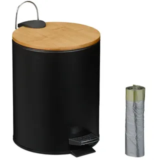 Relaxdays Kosmetikeimer , Metall, Holz, Kunststoff , Rund , 20.5x26x25 cm , Badaccessoires, Abfalleimer