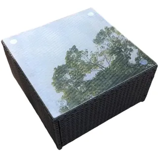Fimous Gartenmöbel Couchtisch Polyrattan 1-teilig , Schwarz , Metall, Kunststoff, Glas , Quadratisch , 65x37x65 cm , Gartenmöbel, Gartentische