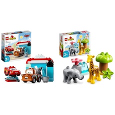 LEGO 10996 DUPLO Disney and Pixar's Cars Lightning McQueen & Mater in der Waschanlage Spielzeugautos, ab 2 Jahren & 10971 DUPLO Wilde Tiere Afrikas Spielzeug-Set
