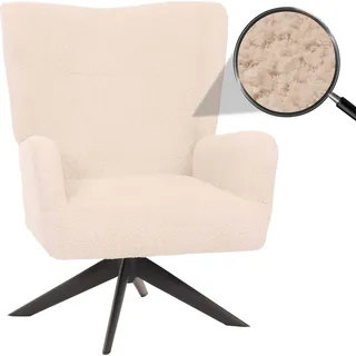 Lounge-Sessel HWC-N65, Cocktailsessel Polstersessel Relaxsessel, drehbar, Stoff/Textil Chenille Metall creme-beige - Beige