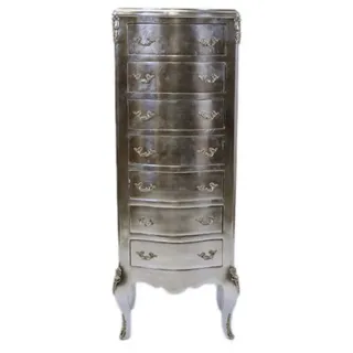 Casa Padrino Barock Kommode Silber mit 7 Schubladen 120 x 45x 35 cm - Antik Stil