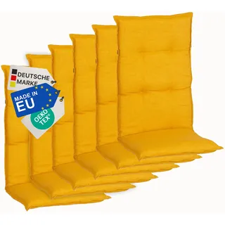 NYVI Gartenstuhl Auflagen Hochlehner 6er Set Barcelona - UV-Beständig, Atmungsaktiv, Strapazierfähig - Hochlehnerauflagen Sitzkissen Outdoor - Sitzauflagen für Gartenstühle 118x50cm Senfgelb