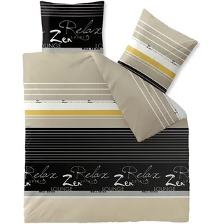 CELINATEX Fashion Bettwäsche 200x200 cm 3teilig Baumwolle, Bettgarnitur für Sommer und Winter, Ganzjährig, Bettbezug, Bettenset, Schöner Wohnen Lian Streifen Wörter Beige Schwarz Weiß