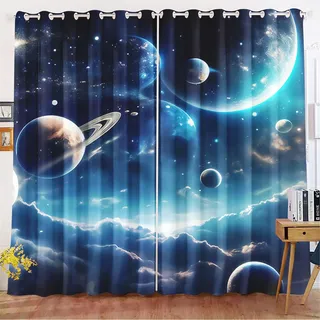 Fadaing Universum Verdunkelungsvorhänge mit Ösen, Kinder 140x180cm 2er-Set | Hautfreundlicher Stoff, optimal für Kinder- und Jugendzimmer