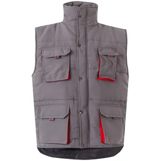 VELILLA 205902; Zweifarbige Steppweste mit mehreren Taschen, Grau und Rot, Größe 3XL