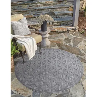 Carpet City "In-& Outdoorteppich Santorini 446, 3D-Effekt, Geo-Muster", rund 5 mm Höhe Wetterfest & UV-beständig für Terrasse, Balkon, Küche, Flur,