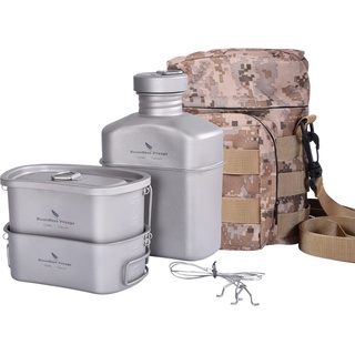 iBasingo Titan Feldflaschenbecher Militär Wasserflasche Camping Becher 1100ml Trinkflasche 750ml 400ml Outdoor Kantine Tassen Kochgeschirr Set Ultraleicht Koch Geschirr Ti2049C