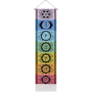 Yugarlibi Chakra Wandbehang, Meditation Yoga Wandteppich Bunt, Psychedelic Trippy Wandteppich mit Quaste, Mandala Tapisserie Wall Hangings für Schlafzimmer Wohnzimmer, Schwarz Chakra 130x32.5cm