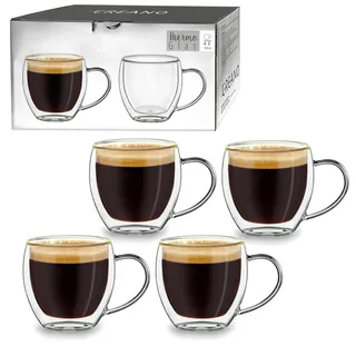 Creano doppelwandige Espresso-Gläser mit Henkel, 4er-Set 100ml, Mokkatassen, Thermo-Gläser mit Schwebe-Effekt