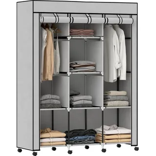 HOMCOM Kleiderschrank Stoffschrank mit Kleiderstange, Ablagen, Reißverschluss Faltschrank Stoffkleiderschrank für Schlafzimmer, Ankleidezimmer, 125 x 43 x 162,5 cm Hellgrau - Hellgrau