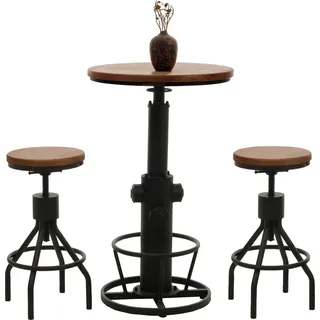 Set Bartisch + 2x Barhocker HWC-N17, Barstuhl Stehtisch höhenverstellbar drehbar Fußablage Industrial Holz  braun - Braun