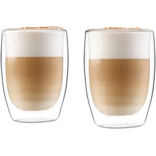 GLASWERK Doppelwandiges Latte Macchiato Design Glas (2 x 330 ml) Kaffeetasse Design - Doppelwandige Tasse, transparente Tasse, spülmaschinenfeste Teetasse, Kaffeetasse