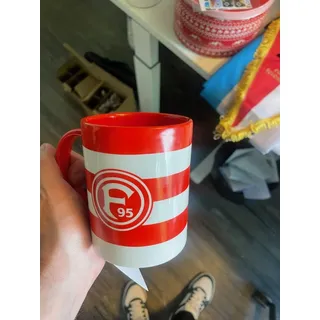Fortuna Düsseldorf Tasse Blockstreifen, Plastik mit Metall, Rund, Trinkbecher, Tasse, 0.3 Milliliter