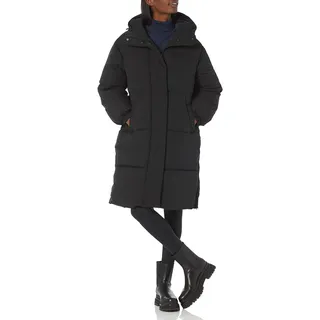 Amazon Essentials Damen Lange Oversize-Daunenjacke mit Kapuze (in Übergröße erhältlich), Schwarz, L