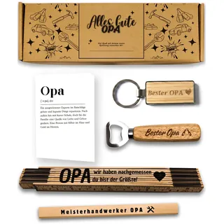 Presentix® Opa Geschenkset (Flaschenöffner, Zollstock, Bleistift & Schlüsselanhänger) Geschenke für Großväter, Geburtstagsgeschenk für Männer, Opa Geschenk