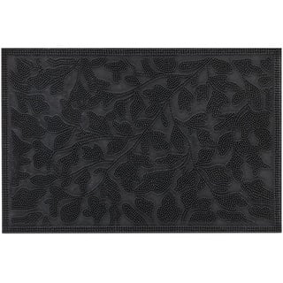 Relaxdays Fußmatte Gummi, 40 x 60 cm, Fußabtreter mit Noppen, innen & außen, wetterfest, Türvorleger Blätter, schwarz