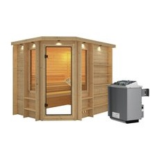 KARIBU Sauna »Mitau«, inkl. 9 kW Saunaofen mit integrierter Steuerung, für 4 Personen - beige