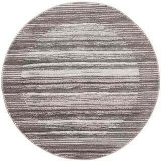 Carpet City Teppich Wohnzimmer - Streifen Muster 160 cm Rund Grau Meliert - Moderne Teppiche Kurzflor,