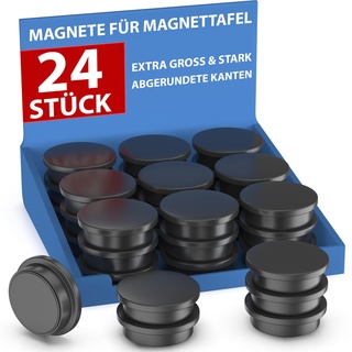 REORDA Magnete für Magnettafel stark - 24x Starke Magnete für Whiteboard, Pinnwand, als Kühlschrank Magnete & Tafelmagnete stark haftend, Magnete rund - Schwarz