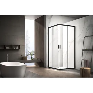 WELLTIME New Summer Eckdusche mit Schiebetür 100 x 190 cm schwarz Milchglas