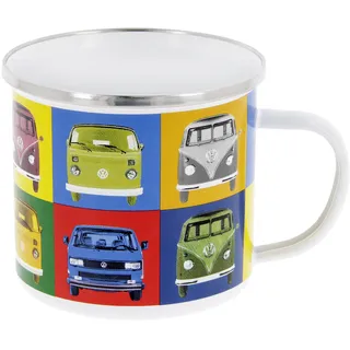 BRISA VW Collection - Volkswagen Große Emaille Kaffee-Tee-Tasse-Becher-Haferl für Camping & Outdoor T1-T3 Bus (500 ml/Multicolor/Bunt)