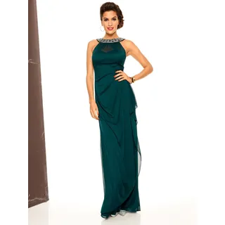 Abendkleid HEINE "Abendkleid", Damen, Gr. 46, Normalgrößen, grün (smaragd), 100% Polyester, unifarben, lang, Rundhals, Kleider Abendkleid
