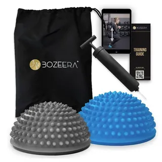 BOZEERA [Balance Igel Set] Balance Halbkugel Fitness 鈥� 2X Halb Igelball 鈥� Balance Pods Kinder & Erwachsene Inkl. Video-Anleitung, Pumpe, Poster & Tasche: Premium Set