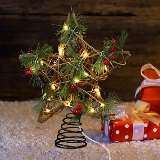 Healifty Weihnachtsbaumspitze, Holzstern Weihnachtsbaumspitze mit LED-Lichtern, 25 x 20 x 6 cm, Weihnachtsbaumdekoration