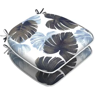 LVTXIII Stuhlkissen für drinnen und draußen, Sitzkissen mit Bändern, Terrassenstuhl-Pads für Terrassenmöbel, Garten, Zuhause, Büro, Dekoration, 40,6 x 43,2 cm, große Blätter, 2 Stück