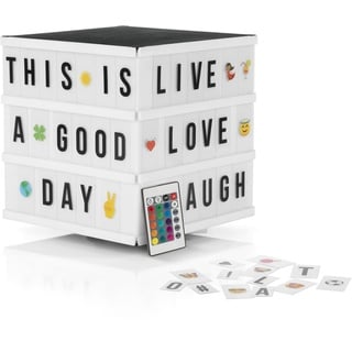 EasyMaxx LED-Leuchtkasten Light Box - Für individuelle Textbotschaften | Mega-Set mit 150 bunten Emojis und 173 Buchstaben, Zahlen und Symbolen [Würfel]