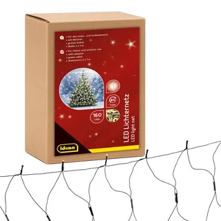 IDENA LED Lichternetz mit 160 LEDs in Warmweiß, ca. 2 x 1 m, für Außen & Innen, mit 8 Stunden Timer Funktion und Transformator, als Party Deko, Weihnachtsdeko, zur Hochzeit