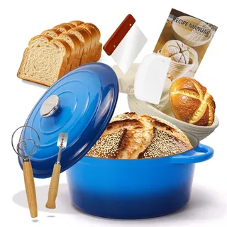 LEADKooKers Gusseisen Topf 5L Ø 26cm - Emaillierter Schmortopf mit Deckel, Gusseisen Bräter für Brot backen & Braten, Induktion Dutch Oven, Brotbacktopf Kasserolle Cocotte Dunkelblau