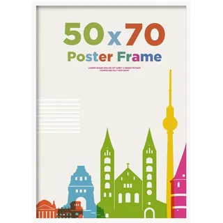 Egofine Bilderrahmen 50x70, 50x70 Rahmen mit Plexiglas, 50x70 cm Fotorahmen zur Wandmontage, Bilderrahmen für Fotos, Zertifikate und Poster, Horizontale oder Vertikale Wandmontage, Weiß, 1 Stück