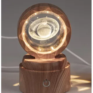 formano Deko-Licht Höhe 12cm mit Kristallkugel mit Planeten in 3D eingelasert LED-Licht und USB Kabel zum Aufladen