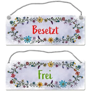 Graues Toilette ist frei oder besetzt Wendeschild mit Blumen Motiv und Kordel