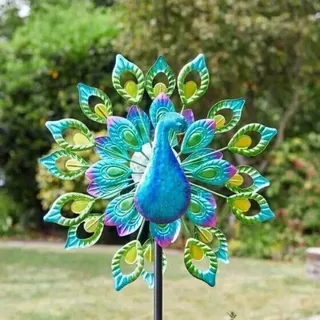 garden mile® Magnificent Peacock Solar Power Garten Windspiel | Bunter exotischer Vogel Outdoor Garten Rasen und Terrasse Skulptur Ornament Dekorationen