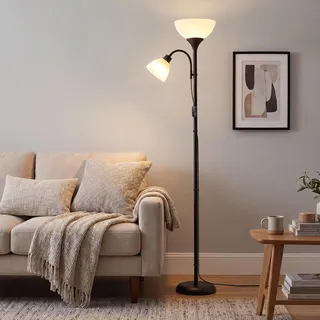 VASAGLE Deckenfluter Stehlampe mit Verstellbarer Leselampe 38,5 x 23,5 x 176 cm Schwarz - Schwarz